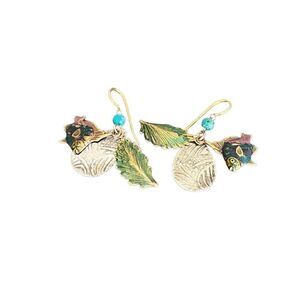Gold tone fishhook backing and turquoise teardrop fish earrings